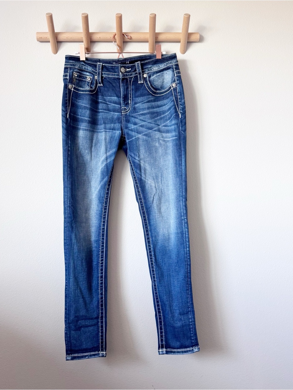 Miss Me Women's Dark Blue Skinny Jeans with Contrast Stitching